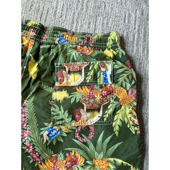 Polo Ralph Lauren Swim Trunks Mens L Green Hawaiian Luau Classic Traveler Shorts - Picture 10 of 11